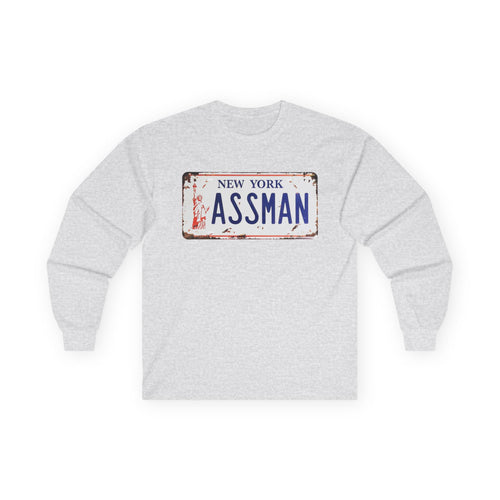 Assman License Plate Long Sleeve Tee — Funny New York Retro Graphic Shirt