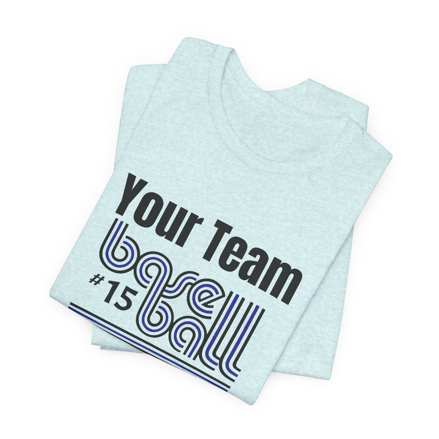 Custom Team-Name Jersey Tee — Blue & Black Retro Line Design