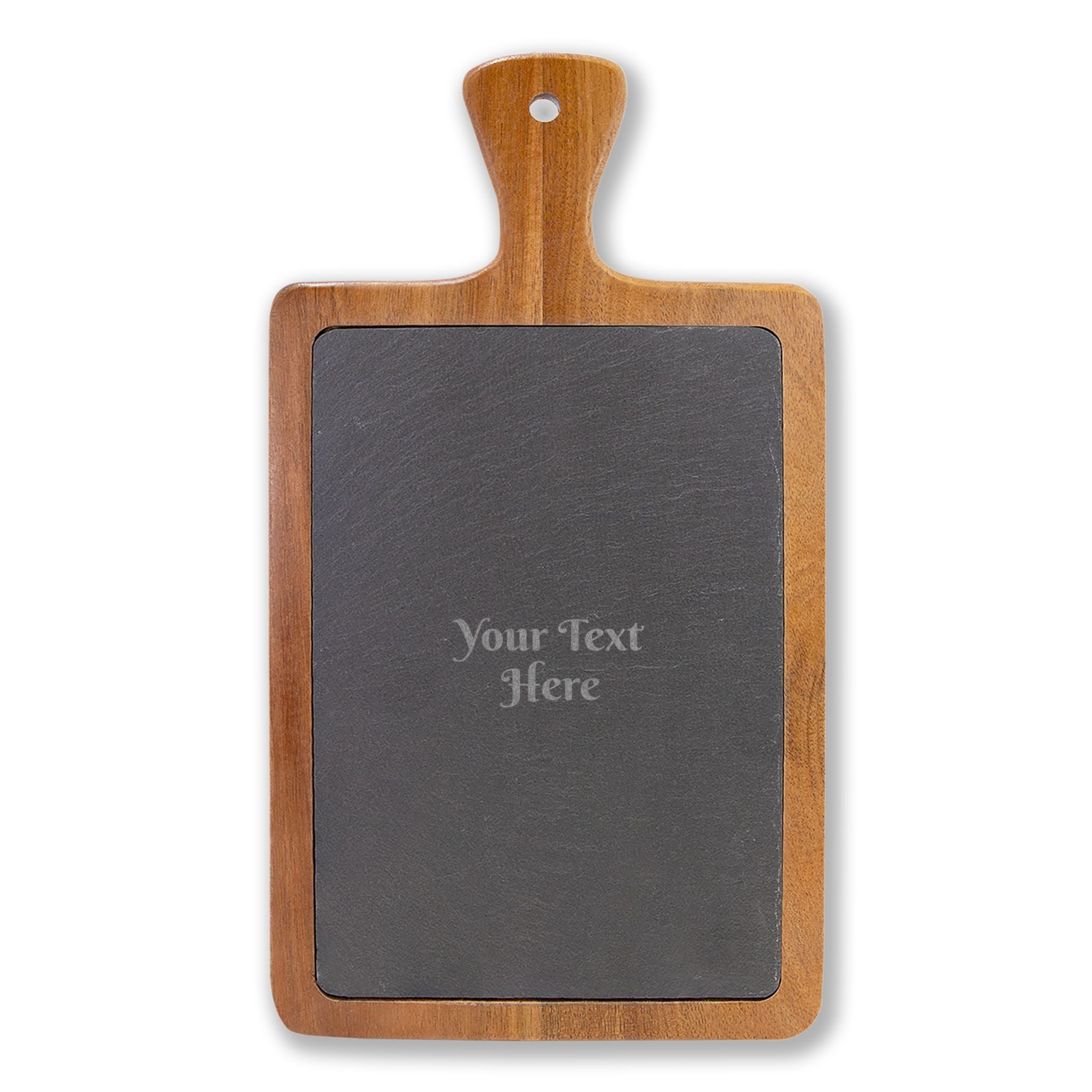 Engraved Acacia Charcuterie Board with Slate Insert & Cheese Knife Set — Personalized Cheese Board Gift