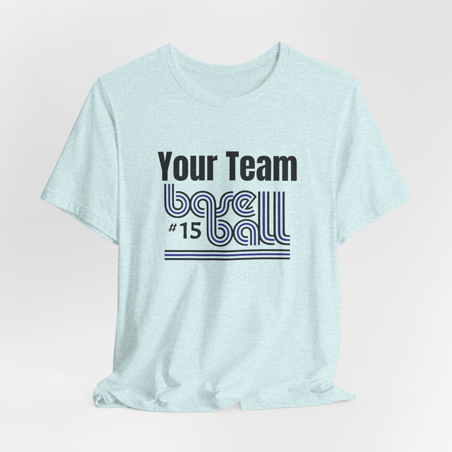 Custom Team-Name Jersey Tee — Blue & Black Retro Line Design