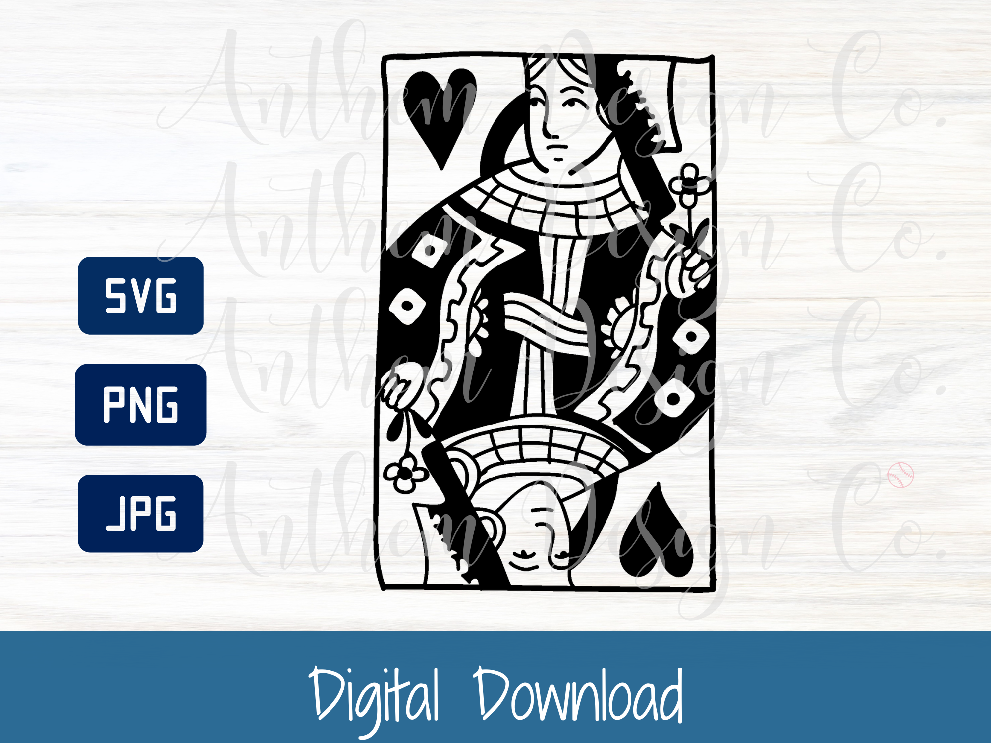 Queen of hearts Playing Card SVG | Cut File and Design