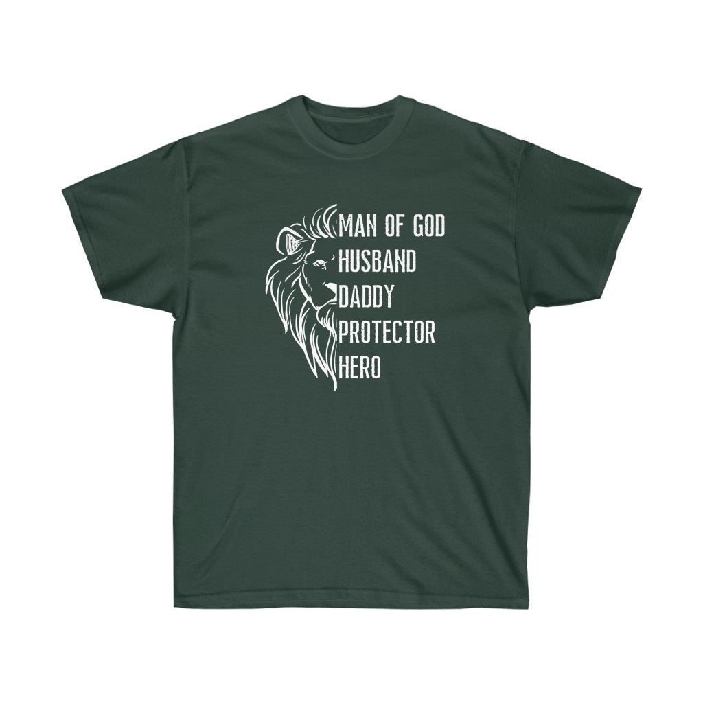 Man of God men's shirt, fathers day shirt, lion dad shirt, lion father shirt, husband daddy protector hero shirt