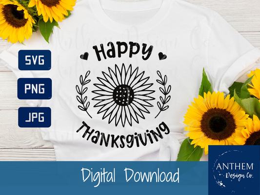 Happy Thanksgiving sunflower svg digital cut file