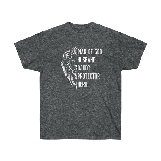 Man of God men's shirt, fathers day shirt, lion dad shirt, lion father shirt, husband daddy protector hero shirt
