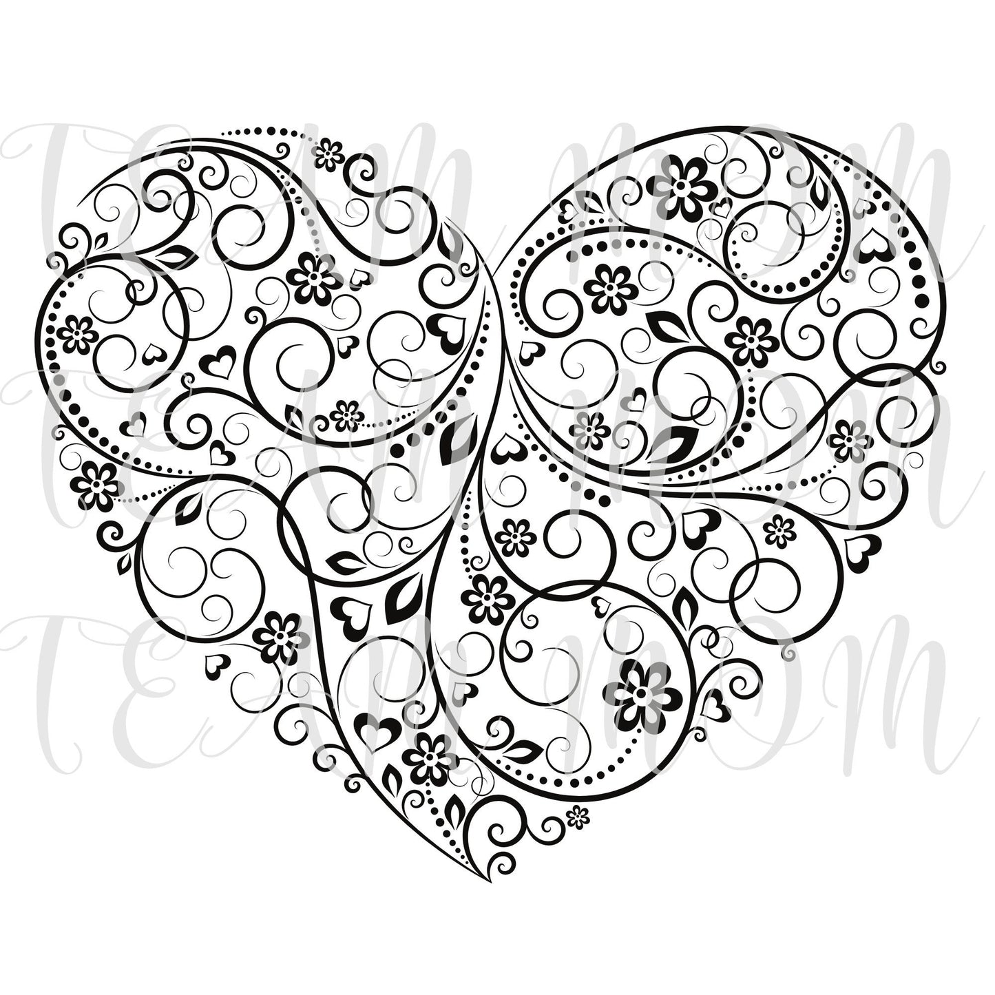 Heart svg, pretty heart svg, floral heart svg, heart with paisleys svg, valentines day svg, swirly heart svg